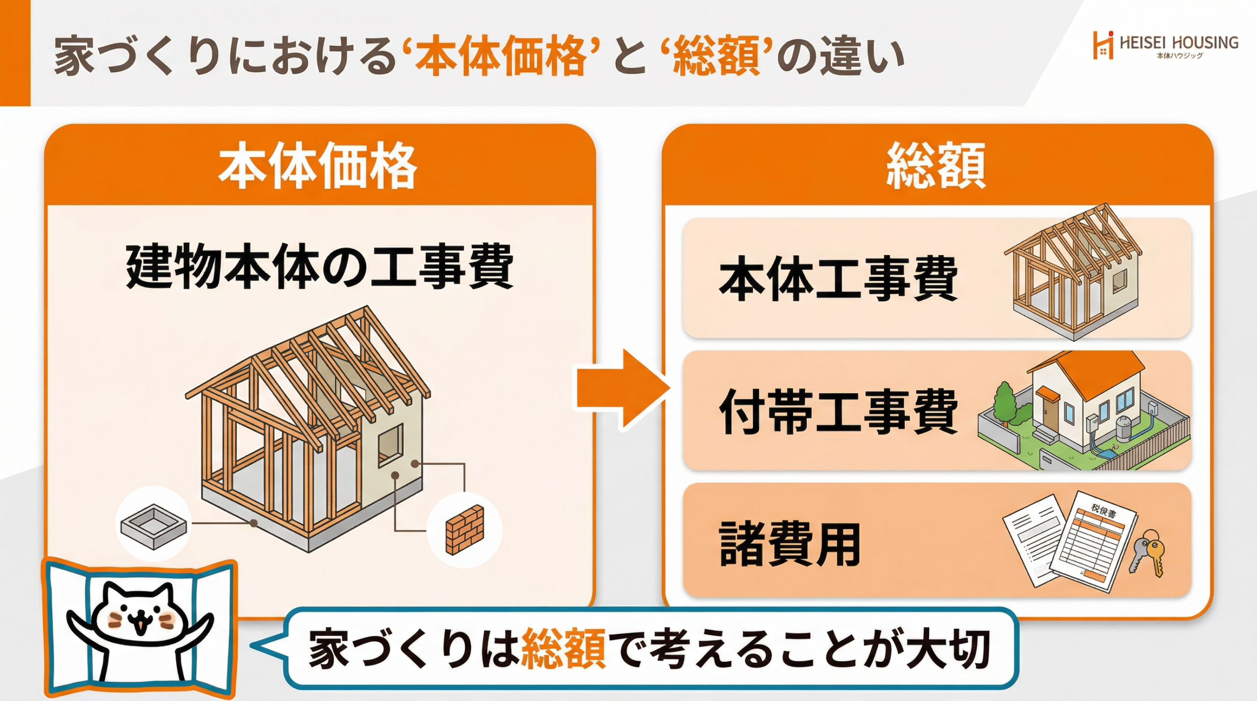 本体価格と総額の違いを説明する図解
