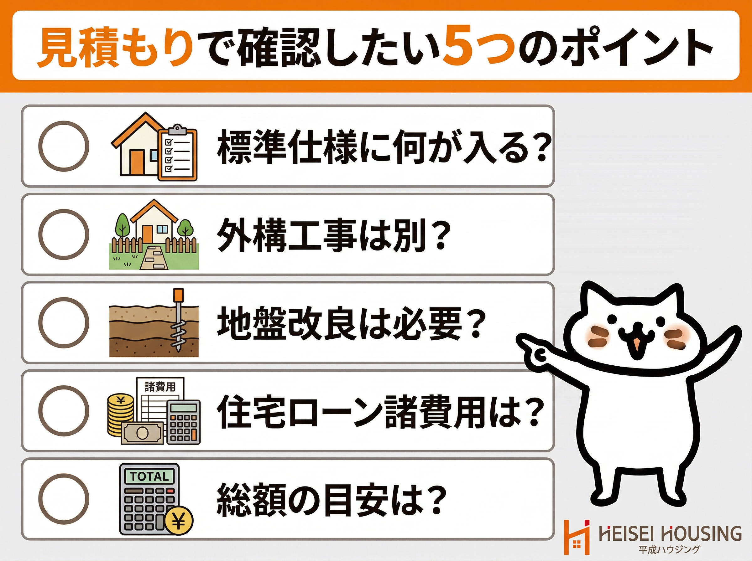 見積もりで確認したい5つのポイント チェックリスト