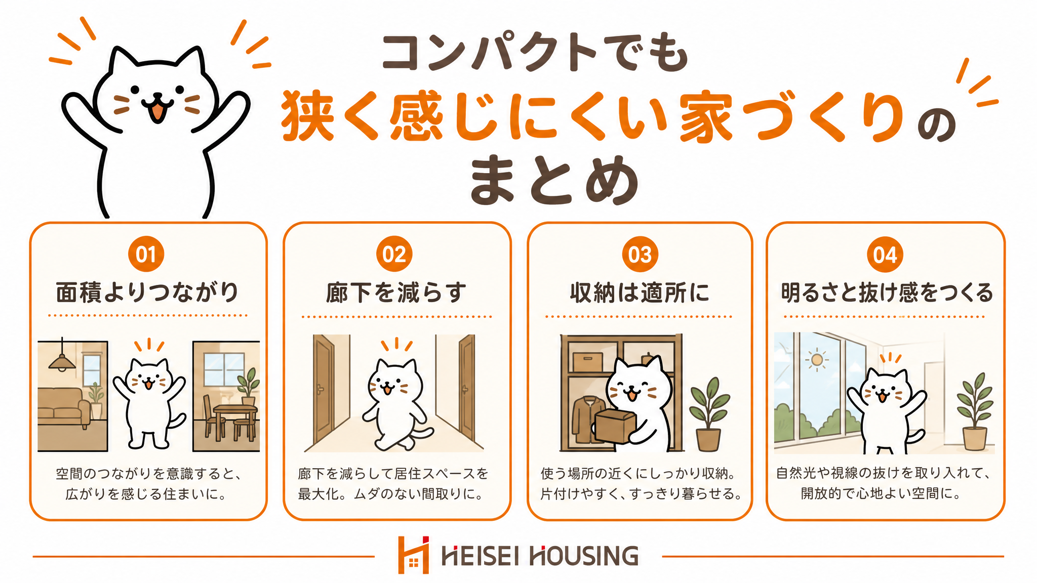 コンパクトでも狭く感じにくい家づくりのまとめ図解画像